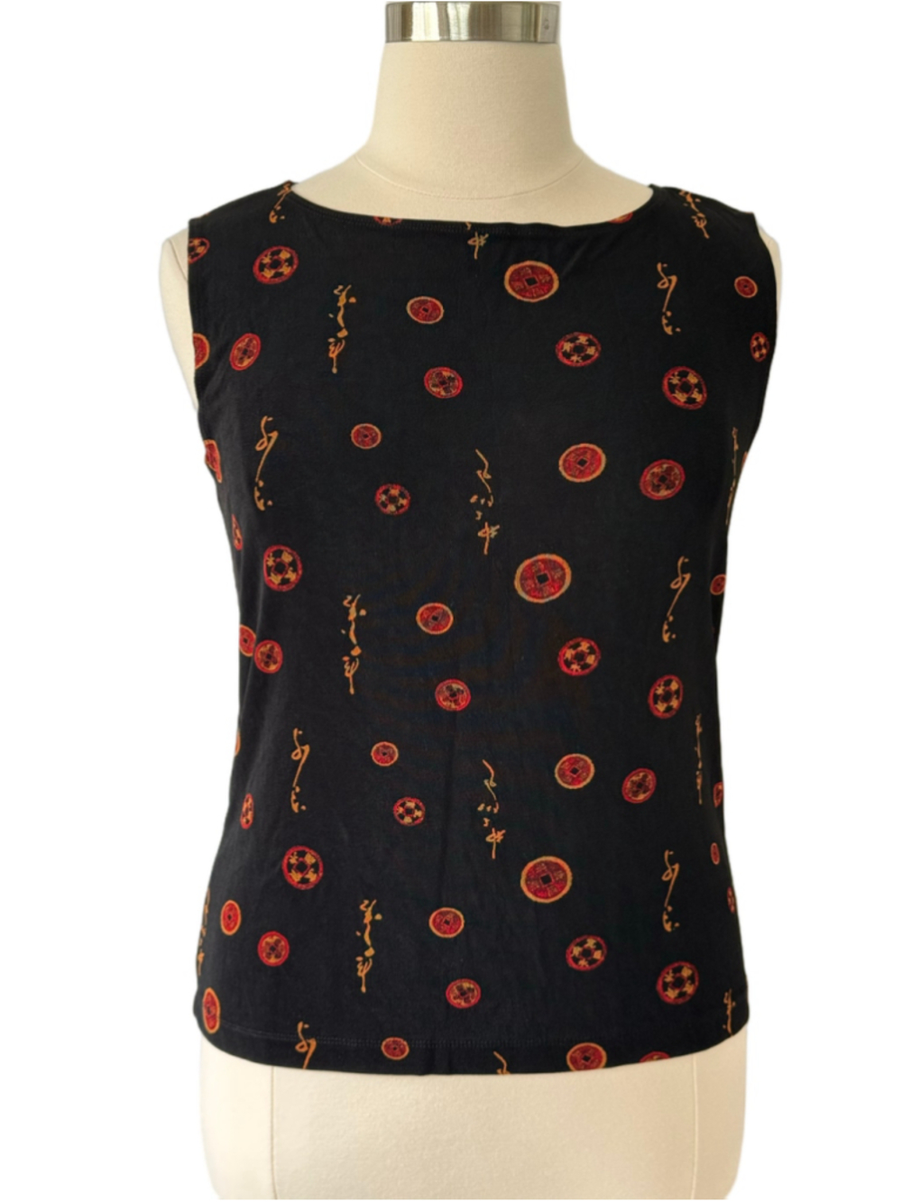 Chico's Travelers Tank Top Black Red Gold Patterned sz 16 (Chico’s sz 3)